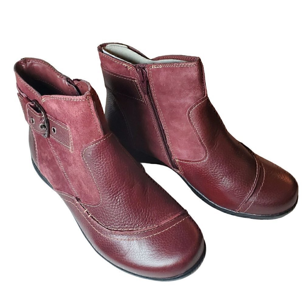 Earth Origins Womens Dayton Merlot Grained Leather and Suede Ankle Boots NIB